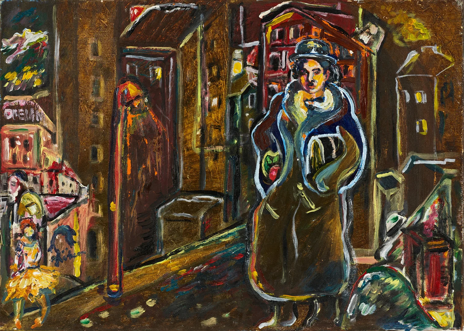 SVEN-ARNE "HÖKEN" HÖKENSTRÖM (Stockholm, 1947-2025). "Den gröna paletten", (YENTL), signerad Höken, olja på collageapplikationer och duk. — Paintings — Crafoord Auktioner Stockholm
