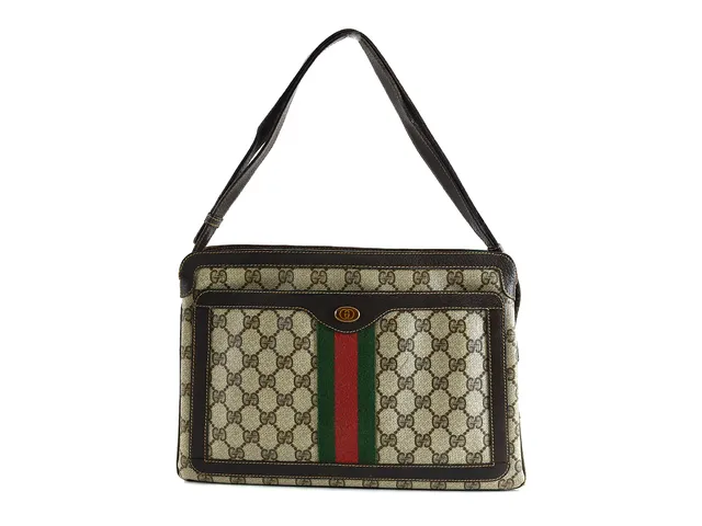 VÄSKA, GUCCI, vintage, monogram canvas, brunt läder, 31x21x4cm.