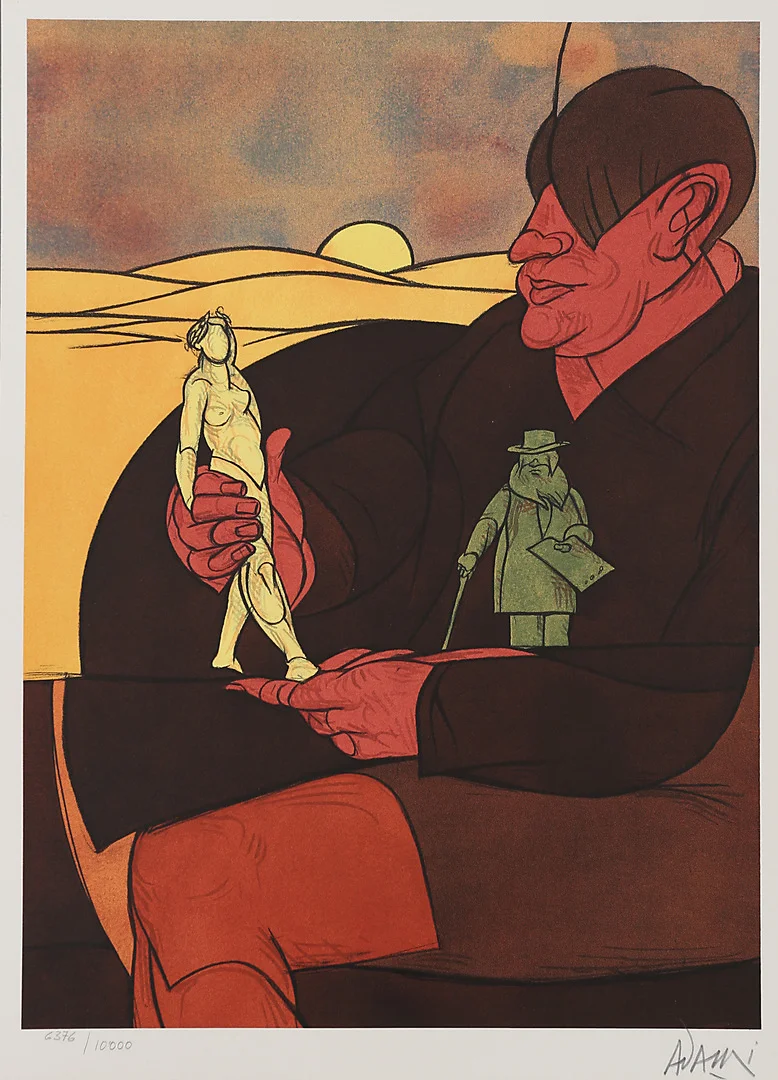 VALERIO ADAMI (FÖDD 1935):. Komposition med figurer, litografi, signerad Adami, numrerad 6376/10000. — Engravings & Prints — Garpenhus Auktioner