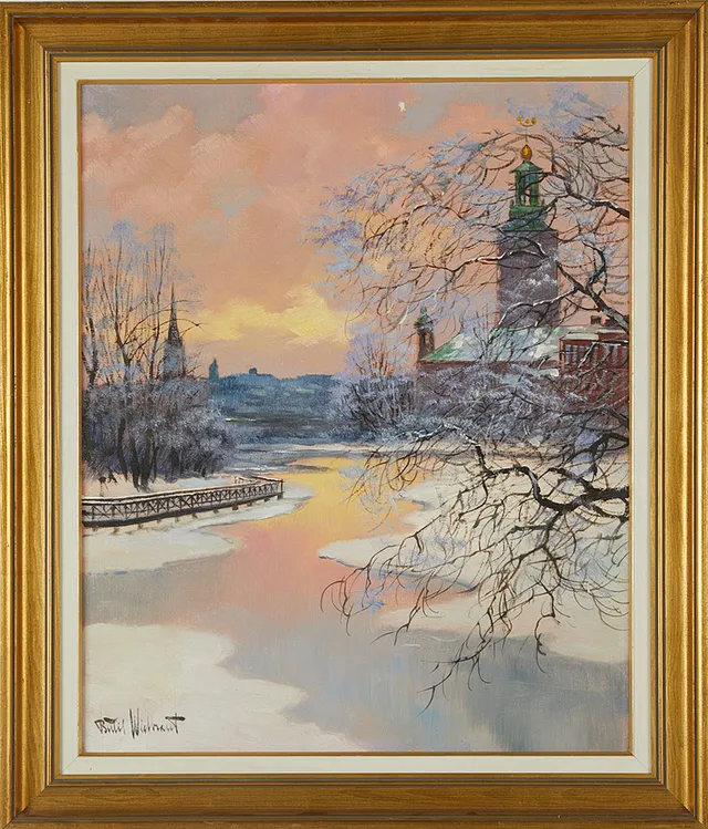BERTIL WIDBRANDT. Stockholmsmotiv, stadshuset, signerad.