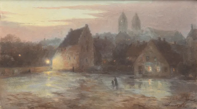 ERIKA JONN (1865-1931), Mårtenstorget, Lund, olja på duk.