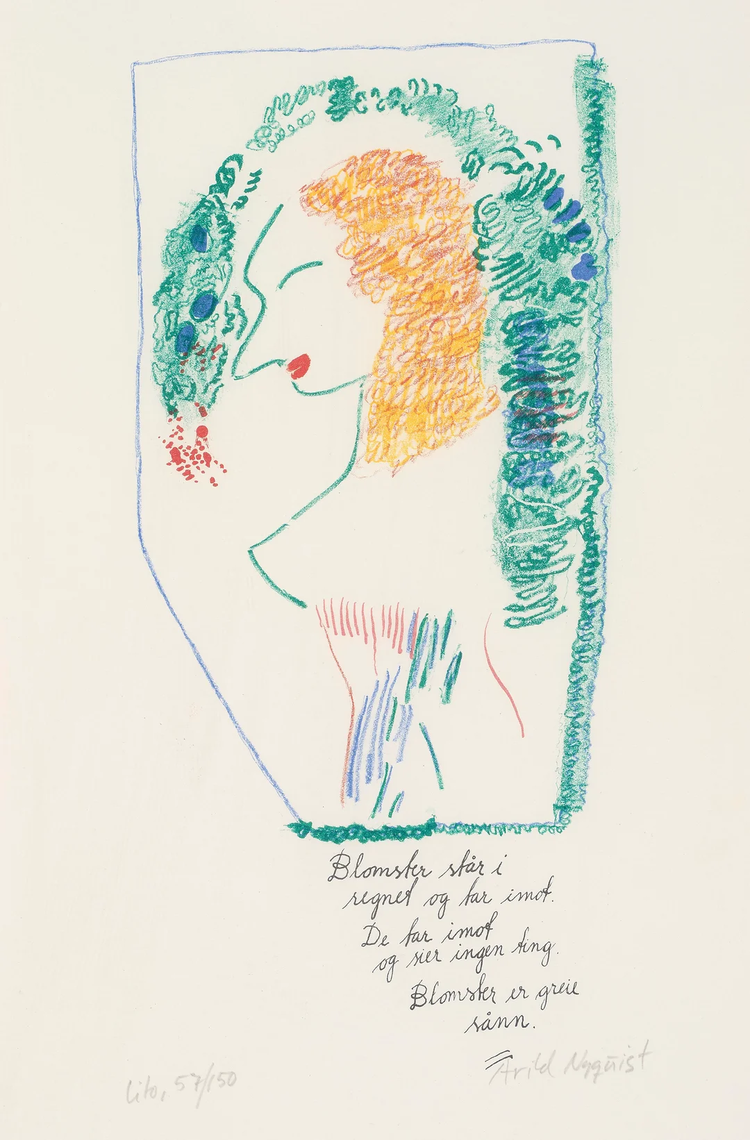 Nyquist, Arild — "Blomster står i regnet..." — Kunst/Grafikk — Blomqvist