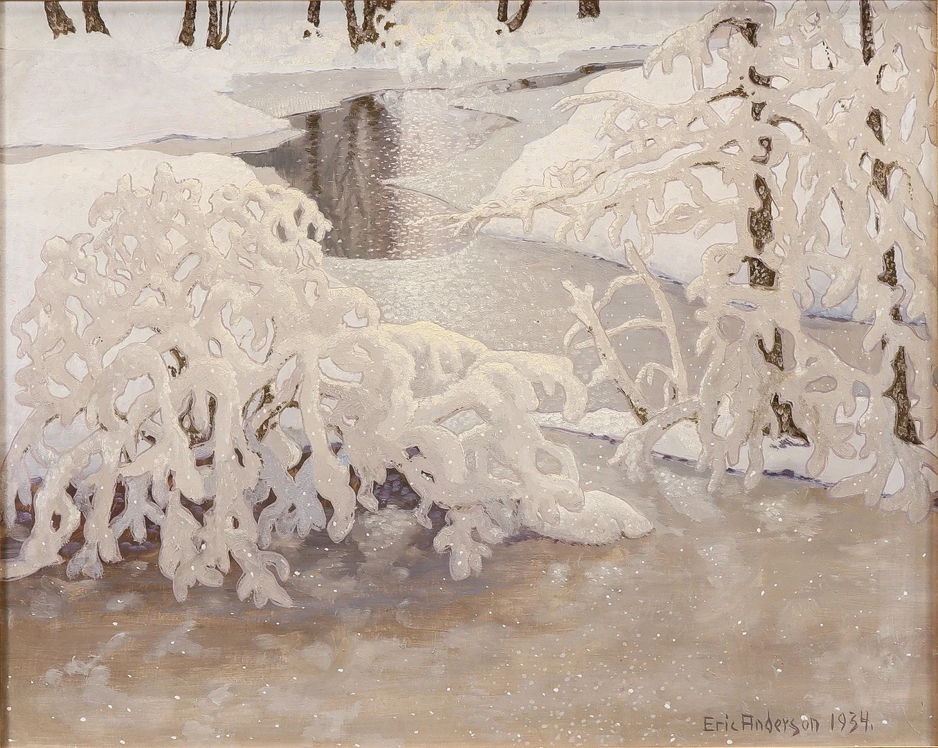 ERIC RHÖNNSTAD. Rimfrost vid vattendrag. — Paintings — Karlstad Hammarö Auktionsverk