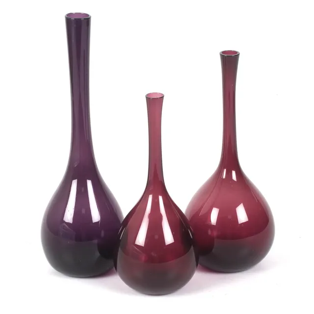 ARTHUR PERCY. Bulbvaser, 3 st, glas, Gullaskruf, 1950-tal.