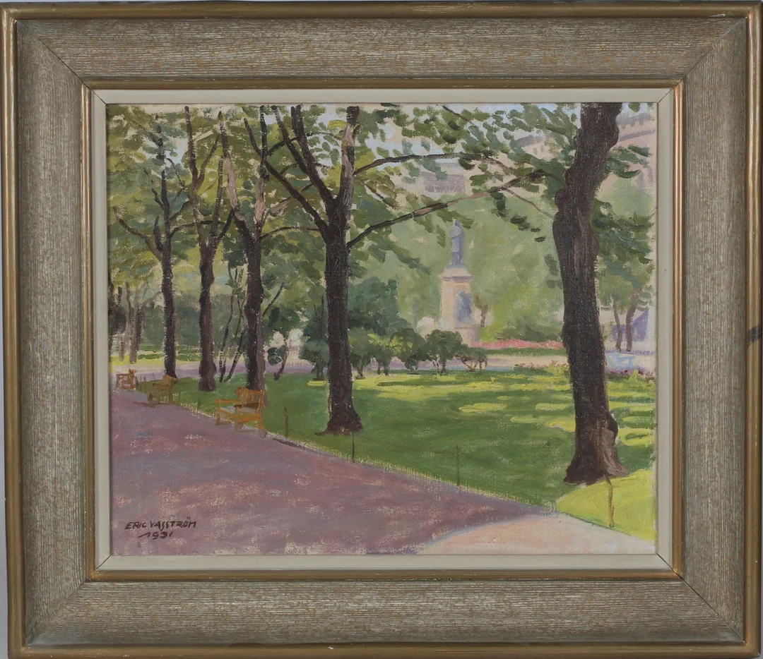 ERIC VASSTRÖM. "Höst under träd", olja på duk, signerad. — Paintings — Stadsauktion Sundsvall