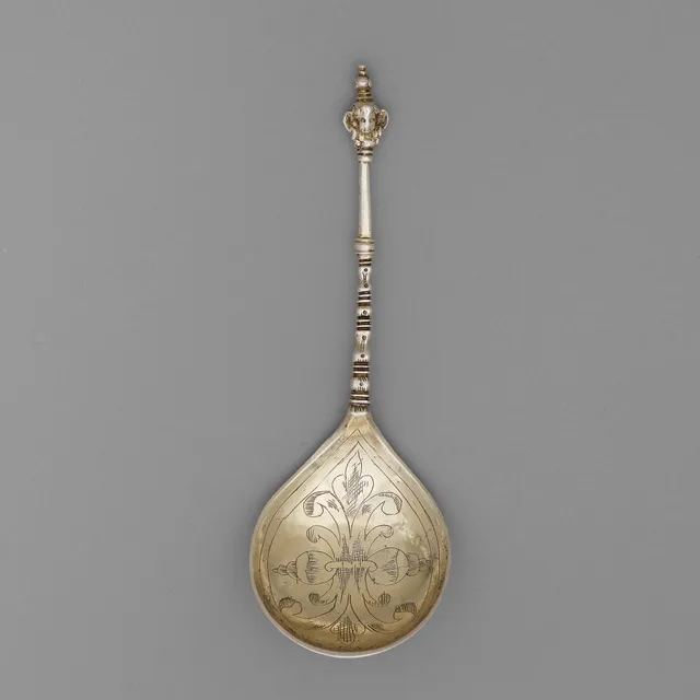 Johan Johansson, sked med dubbel kerubknopp, silver, Västerås (verksam 1605-1654), renässans.
