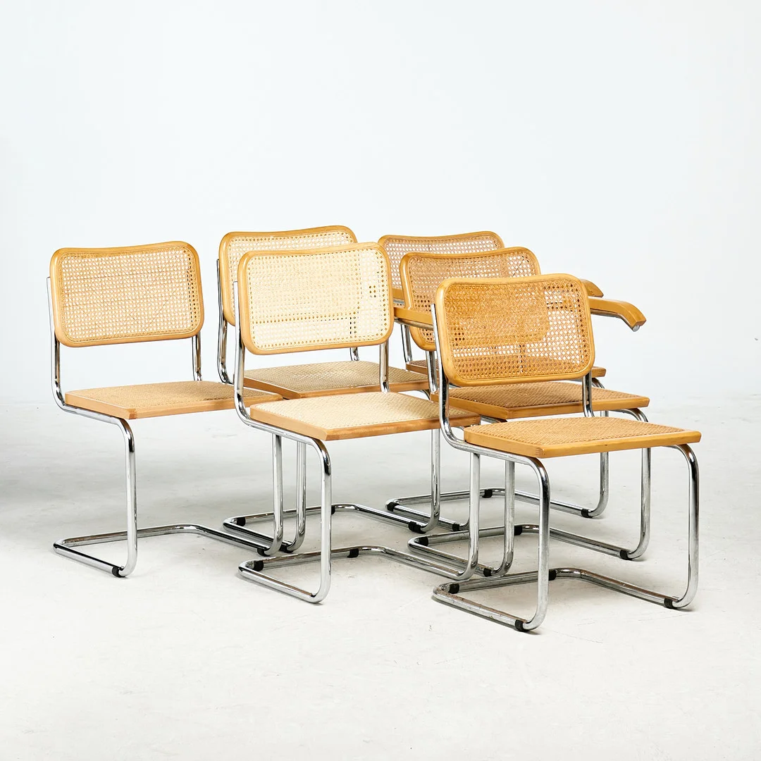 MARCEL BREUER. efter, "Cesca B32", 4+2 st, stolar, Italien, 1900-talets andra hälft, kromat stålunderede samt rotting. — Armchairs & Chairs — Stockholms Auktionsverk Sickla
