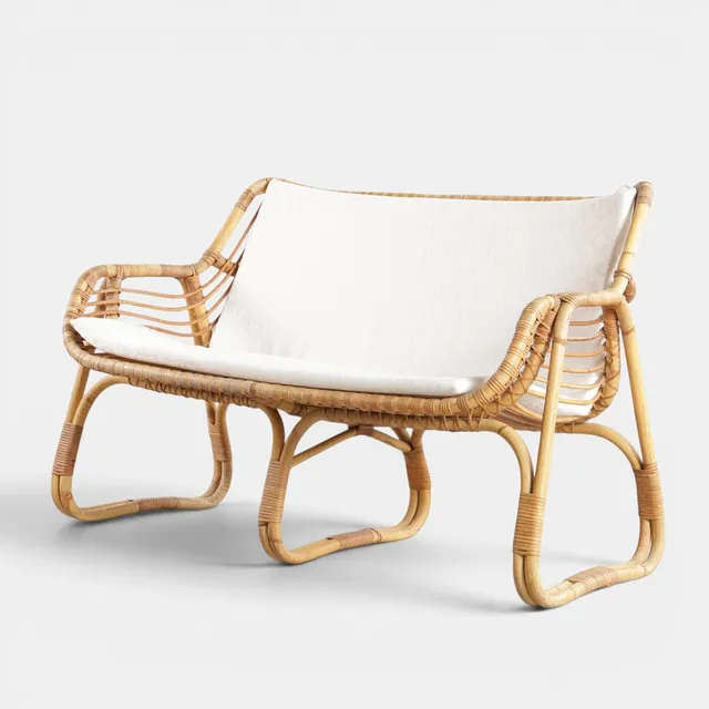 PETER HVIDT (1916-1986) & ORLA MØLGAARD (1907-1993). Fritstående to-pers. sofa af rattan og sjeneflet. Udført hos Horsnæs Møbler, model “Manilla”. Danmark, 1960'erne.
