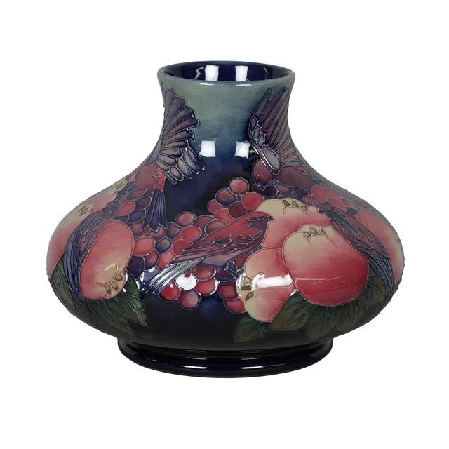 A MOORCROFT FINCHES PATTERN VASE, DESIGNED BY SALLY TUFFIN (B. 1938-).