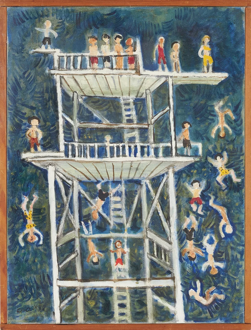 GÖSTA GIEROW. "Trampolin", olja på duk, signerad, daterad 58. — Paintings — Stockholms Auktionsverk Sickla