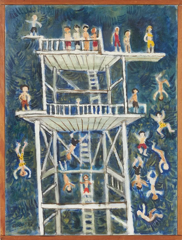 GÖSTA GIEROW. "Trampolin", olja på duk, signerad, daterad 58.