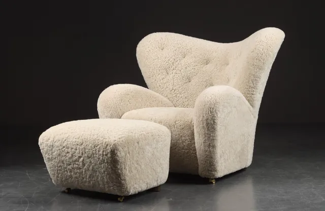 Flemming Lassen. Armchair and stool. Model: ''The Tired Man'' (2)