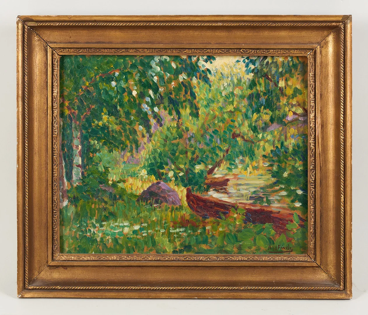 ALFRED WILLIAM FINCH. Vy från Raunola nära Heinola, signerad, olja på pannå. — Paintings — Stockholms Auktionsverk Helsinki