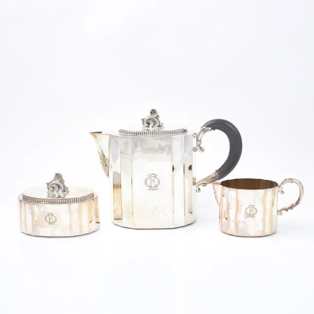 C G HALLBERG. Kaffeservis, 3 delar, silver, Stockholm 1940.