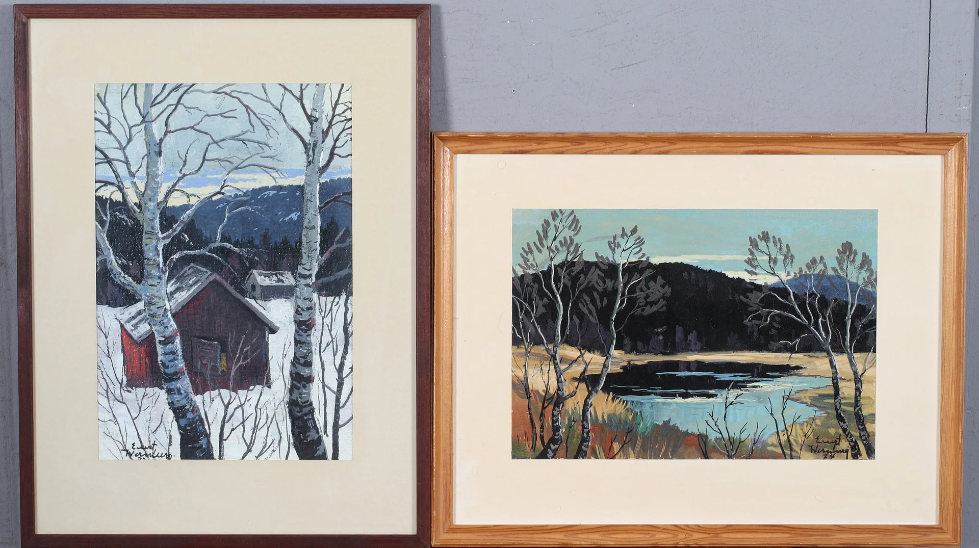 EVERT WERNBERG. 2 st, Landskapsmotiv, olja på duk, signerade. — Paintings — Stadsauktion Sundsvall