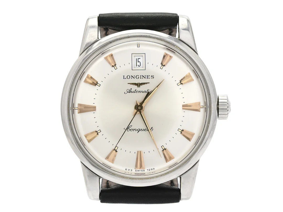 LONGINES, Conquest, Heritage, Cal 633 (ETA 2824-2), Ref nr. L1.611.4.75.2, Serie nr. 28265184, Boett nr. 7290 / 633, herrur, 35 mm, stål, automatisk, plexiglas, datum, skadad urtavla, läderband, originalspänne, ca 1997, box, ytterkartong. — Klockor/Longines — Kaplans
