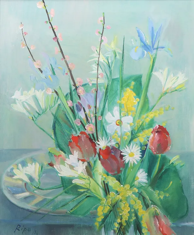 HANS RIPA. Oljemålning på duk. Stilleben med blombukett. Signerad och daterad 36.