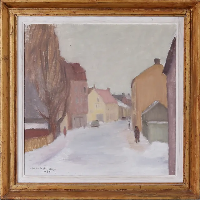 EDVIN LINDHOLM HOUGE. Stadsmotiv från Kalmar, olja på pannå, signerad och daterad -47.