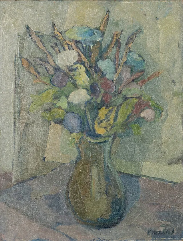 EINAR EMLAND. Olja på duk, blomsterstilleben, signerad.
