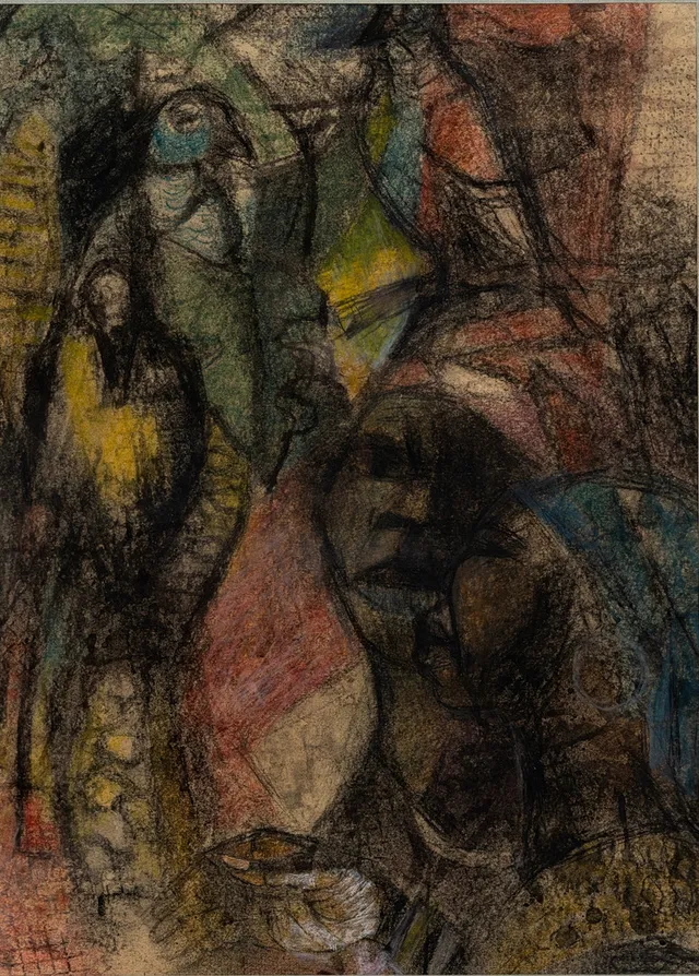 WIM BOSMA. TILLSKRIVEN. pastell på papper, Ansikten, osginerad.
