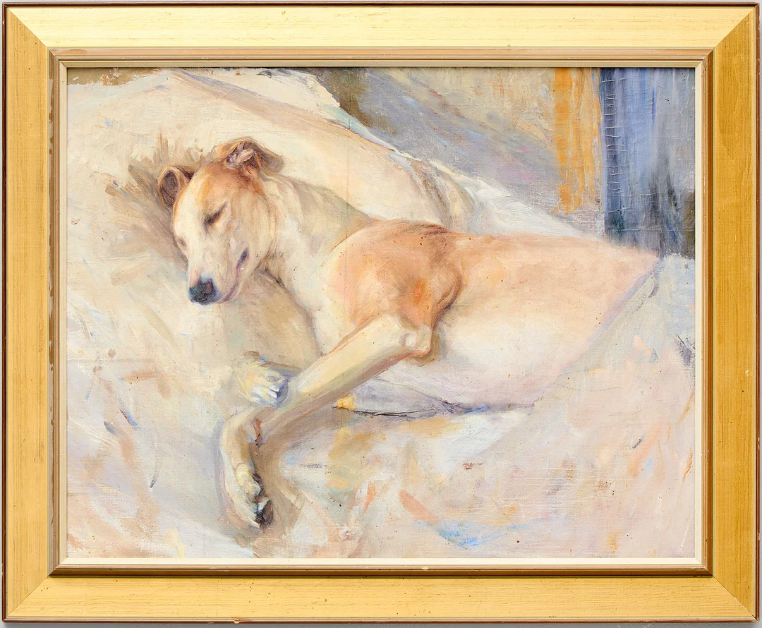 IDA VON SCHULZENHEIM (1859-1940). Sovande hund. — Paintings — Uppsala Auktionskammare