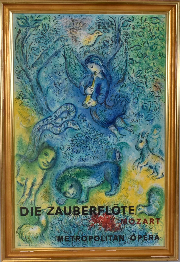 MARC CHAGALL. litograferad poster, "Die Zauberflöte". — Engravings & Prints — Halmstads Auktionskammare