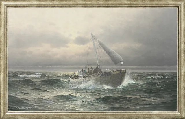 THERESIA SANDSTRÖM. Fiskare till havs, olja på duk, signerad Th Sandström 1927.