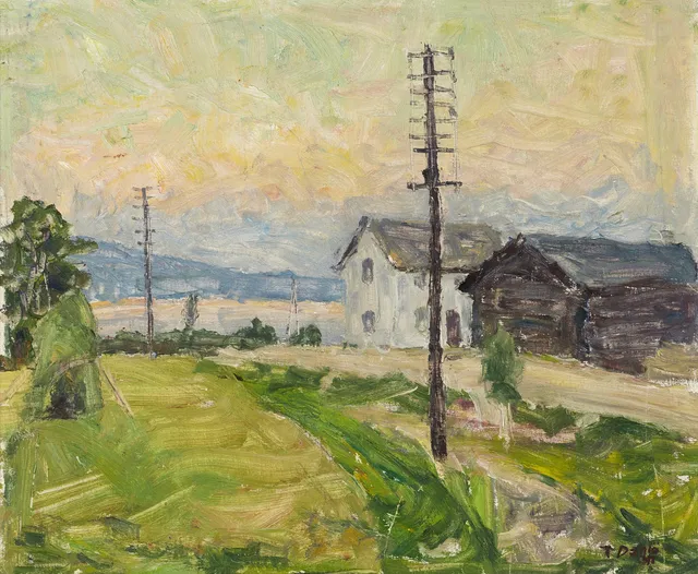 TURE DAHLÖ (Stockholm 1895-1970 Stockholm), Telestolpar på landsbygden, signerad och daterad T.Dahlö 41, olja på duk.