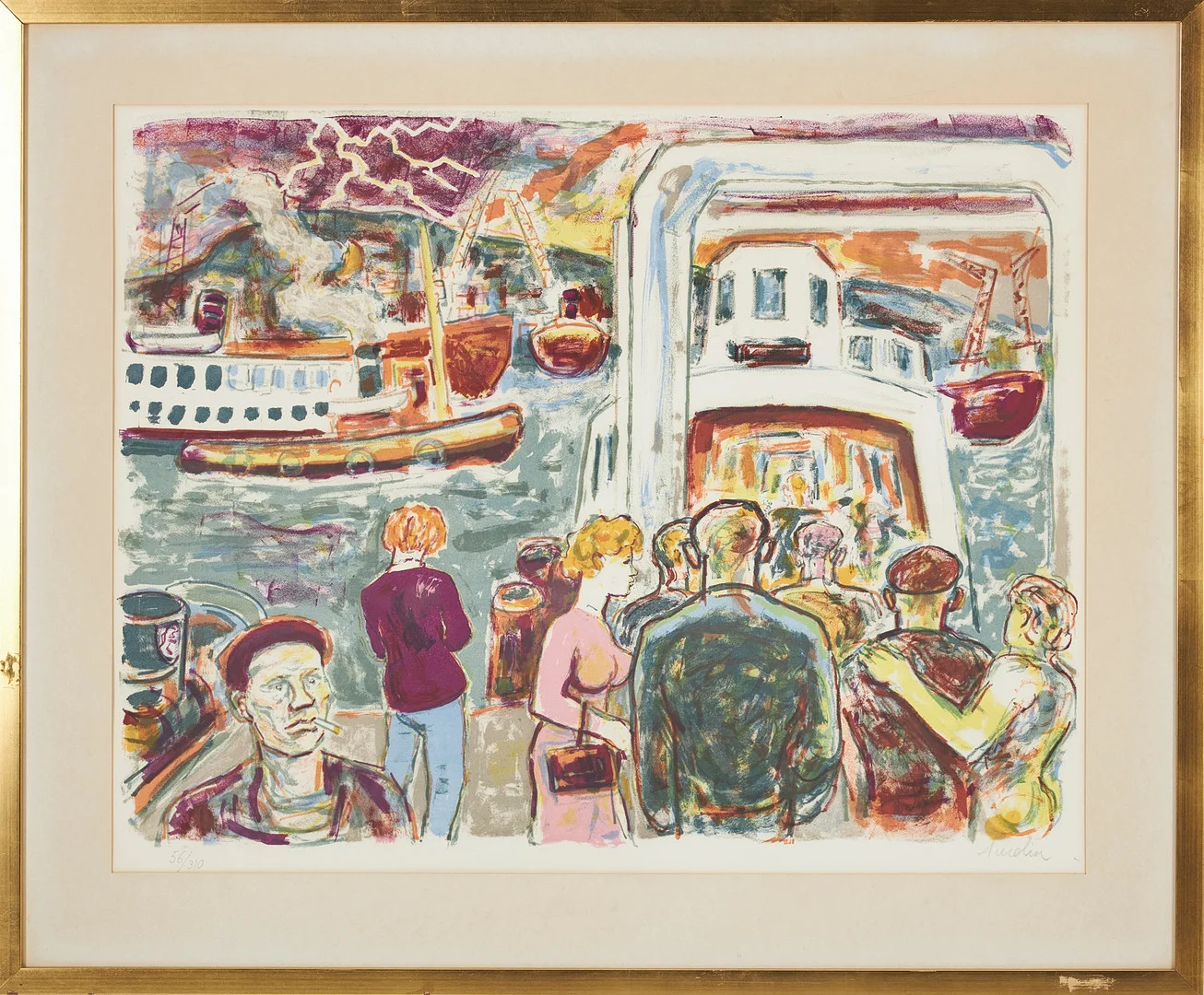 ALBIN AMELIN. Hamnmotiv, signerad Amelin, färglitografi. — Engravings & Prints — Stockholms Auktionsverk Magasin 5