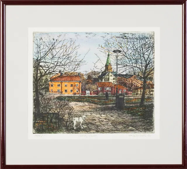 HASSE LINDROTH (FÖDD 1938). "Nytorget", kolorerad etsning, signerad och daterad -06.