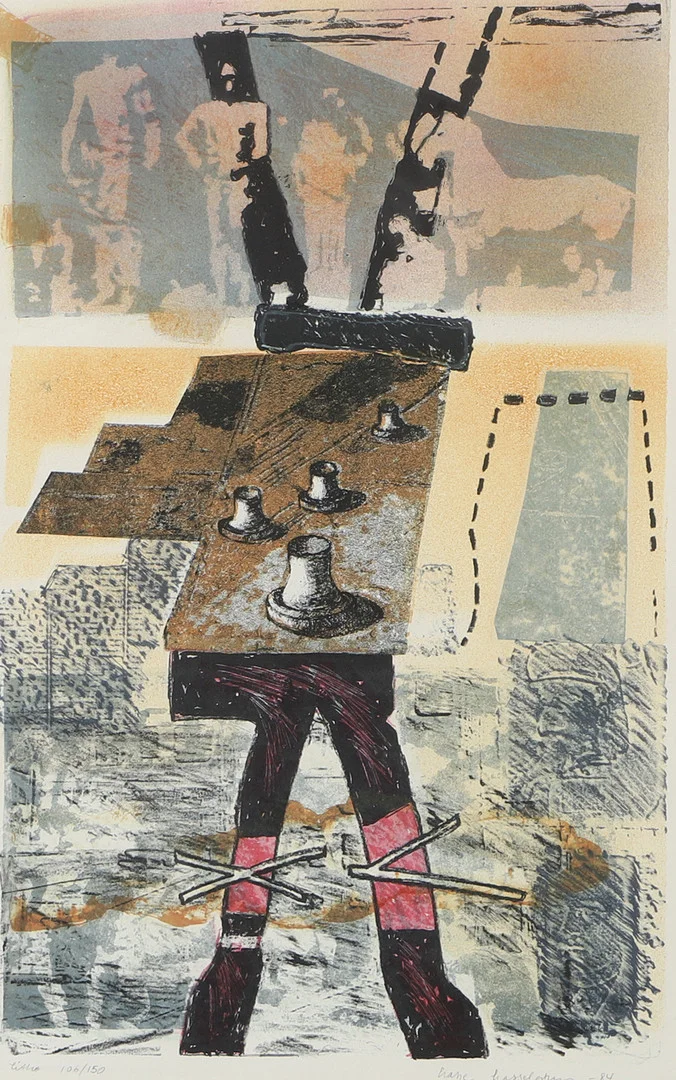 HASSE HASSELGREN. "Tecken", färglitografi, signerad -84. — Engravings & Prints — Helsingborgs Auktionskammare