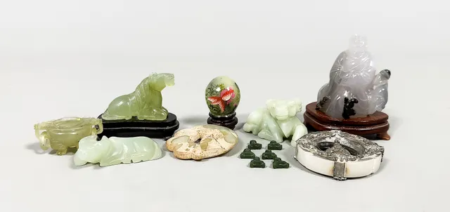 FIGURINER, 14 delar, jade, nefrit, orientalisk.