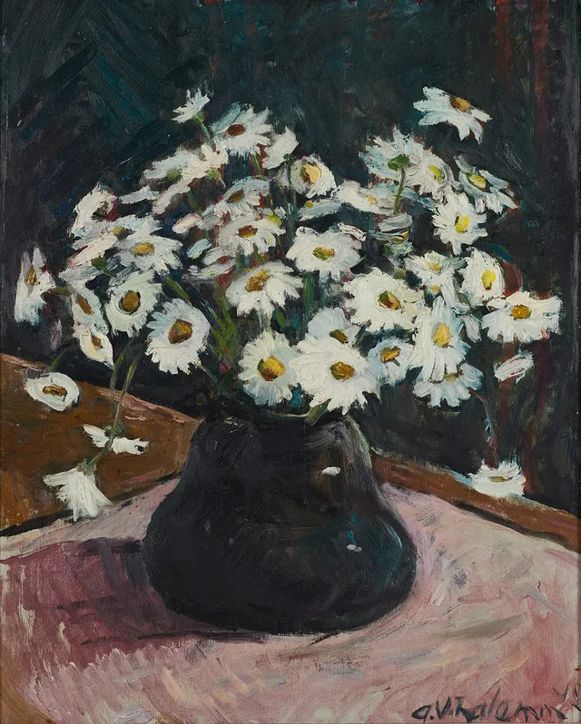 ARNO VIHALEMM (ESTLAND 1911-1990). Blomsterstilleben, signerad, olja på pannå.