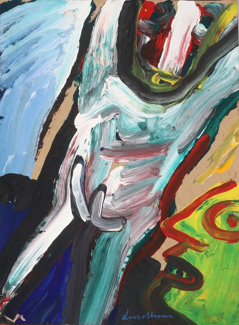 BENGT LINDSTRÖM. Komposition med figurer, akryl på papper, signerad. — Paintings — Stadsauktion Sundsvall