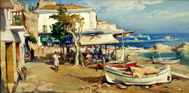 JOSEP SARQUELLA. ÓLEO SOBRE LIENZO,"CALELLA DE PALAFRUGELL,"1963.