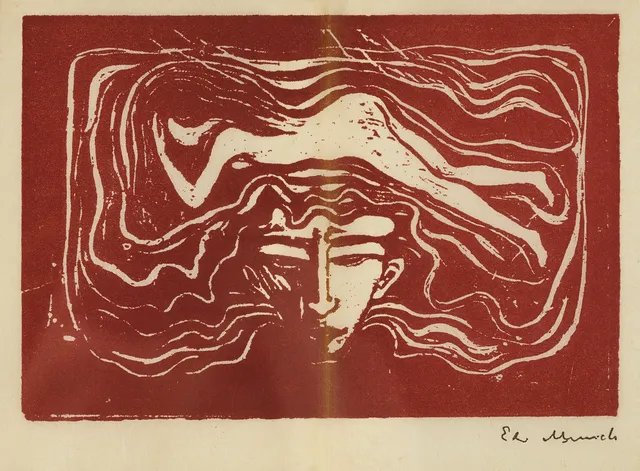 EDVARD MUNCH. efter, ”In man’s brain, färgträsnitt, signerad i plåten, Thielska Galleriet, Stockholm, 1962.