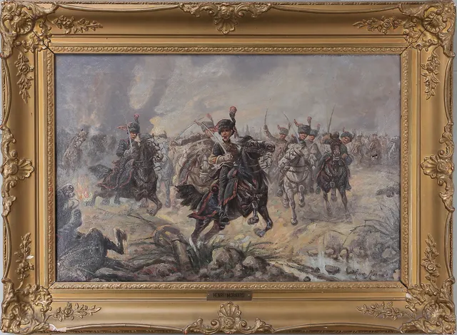 HENRI MORNARD. Kosackattack, olja på duk, signerad, 1800-tal.