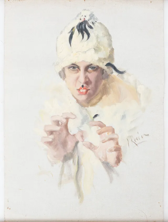 INGRID RUIN (1881-1956). Pälshatten, signerad, olja på duk.