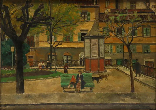 JOSEP MARIA MALLOL SUAZO. PLAZA, ÓLEO SOBRE LIENZO. FIRMADO MALLOL SUAZO.