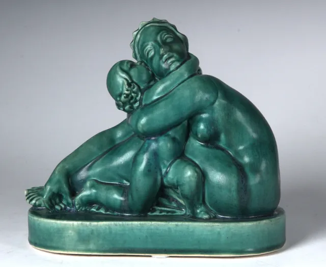 Jens Jacob Bregnø. 'The Secret', figure group of green-glazed stoneware, 1939