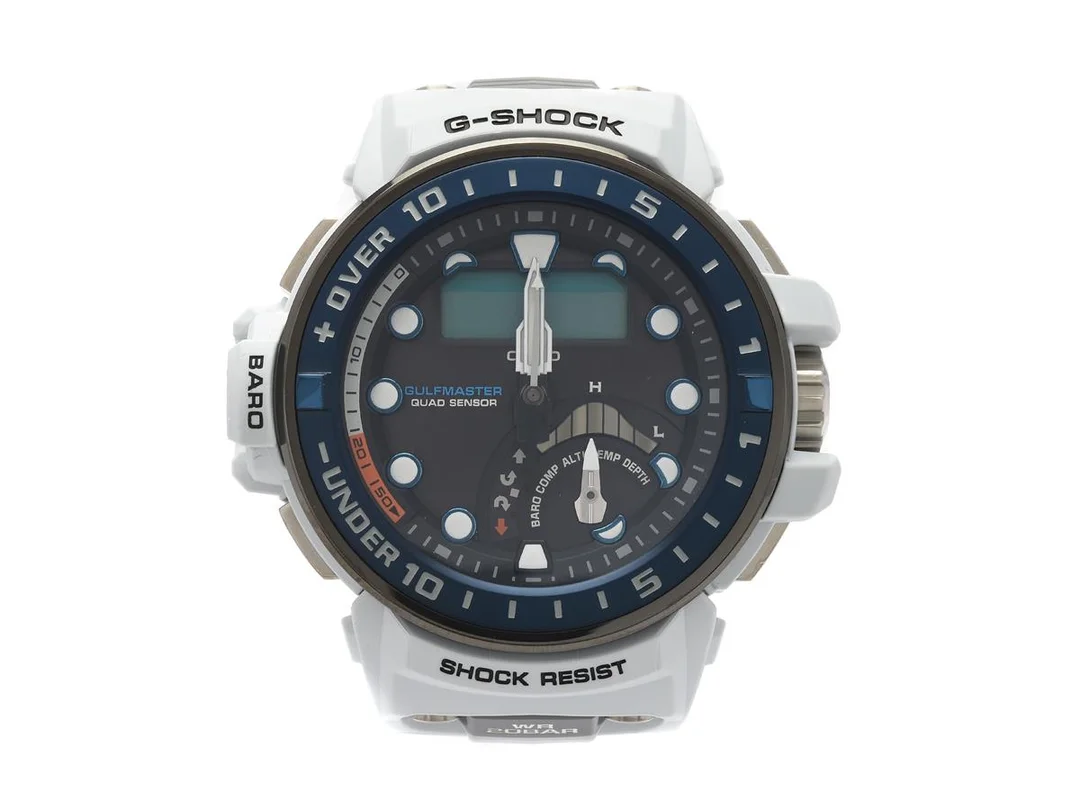 Casio G-Shock, herrur, stål, 57mm, quartz, solcellsenergi, 12/24 timmars visning, alarm, datum, safirglas, Refnr: GWN-Q1000-7AER, Snr: 201C181F, gummiband, med manual, box — Klockor/Casio — Kaplans