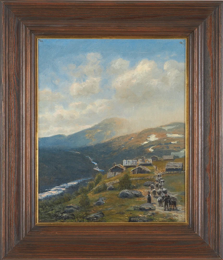 JOHAN TIRÉN. Landskap med gård, olja på duk, signerad och daterad 1876. — Paintings — Stockholms Auktionsverk Sickla