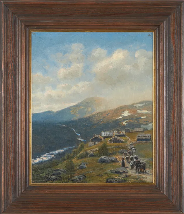 JOHAN TIRÉN. Landskap med gård, olja på duk, signerad och daterad 1876.