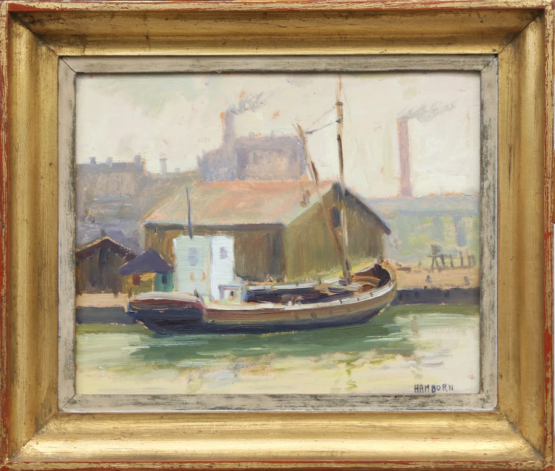 AXEL HAMBORN. OLJA, på pannå, Regndis, signerad. — Paintings — Kalmar Auktionsverk