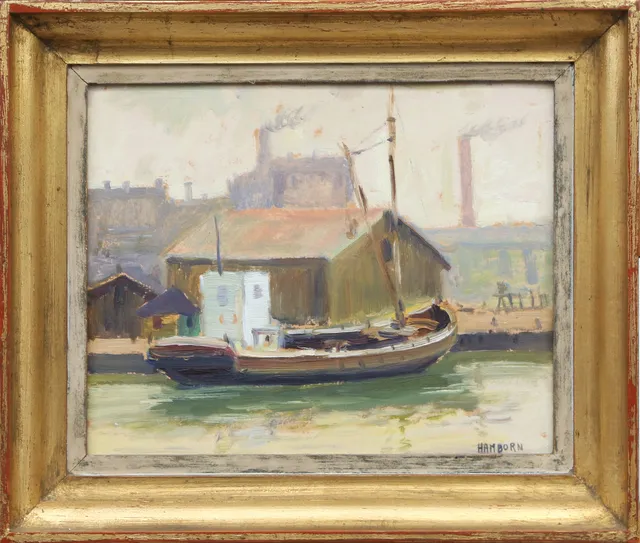AXEL HAMBORN. OLJA, på pannå, Regndis, signerad.
