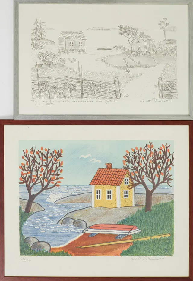 MATS PAULSON. 2 st, Skärgårdsmotiv, litografier, signerade samt en daterad 1985 med dedikation samt en numrerad 67/320.