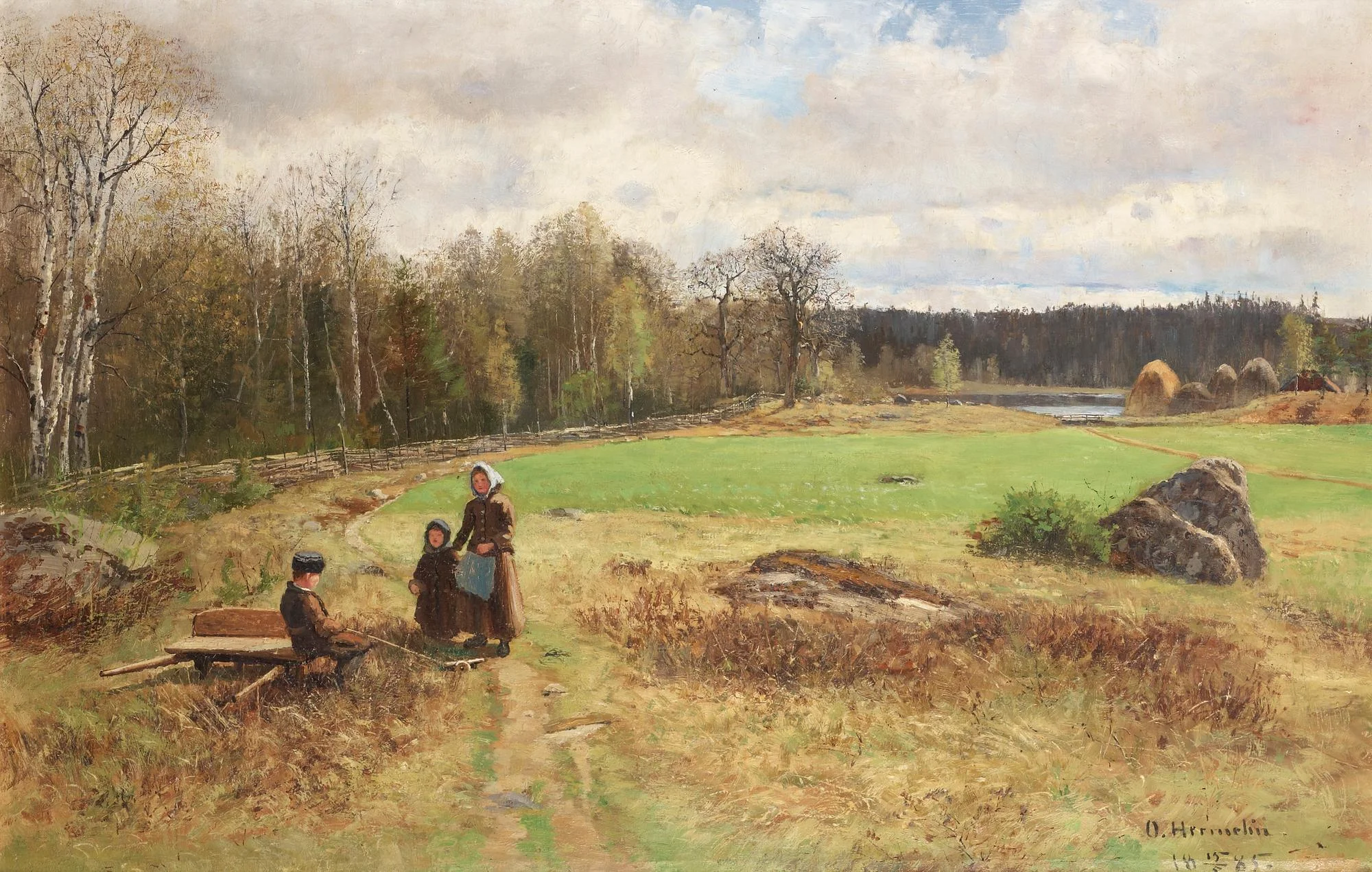 Olof Hermelin, Vårlandskap med figurer. — Bukowskis