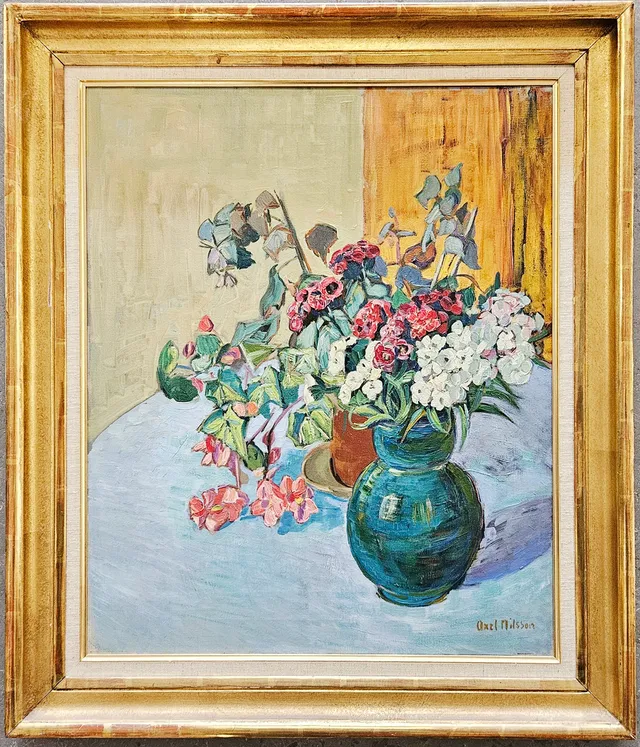 AXEL NILSSON. Blomsterstilleben. Olja på duk, signerad Axel Nilsson.