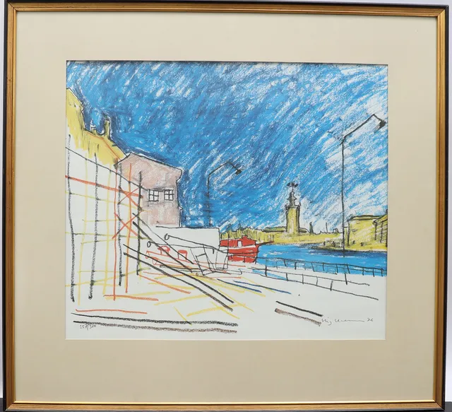STIG CLAESSON. Motiv från stockholm. färglitografi, signerad och numrerad, 76.