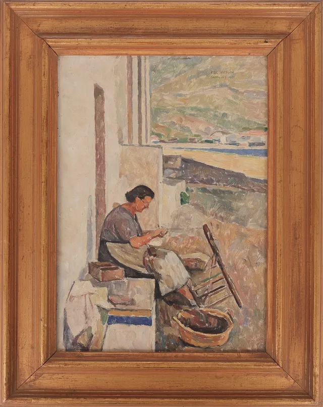 Eric Nordlöw: Woman outside a house, Cadaques 1951